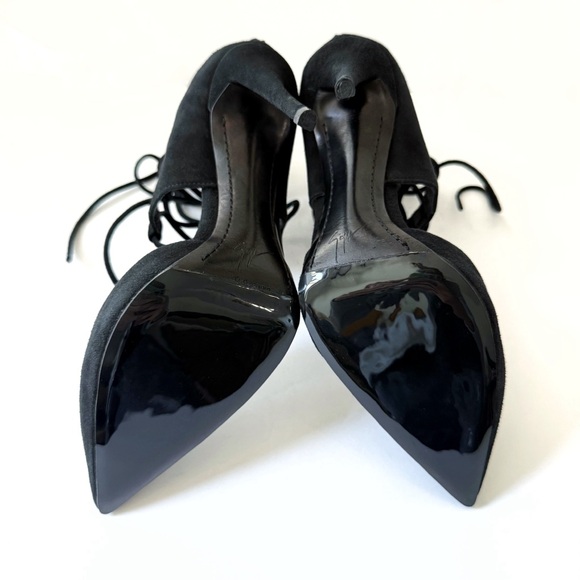 GIUSEPPE ZANOTTI BLACK SUEDE LACE UP ANKLE HIGH HEEL POINTY TOE PUMPS - Picture 11 of 11